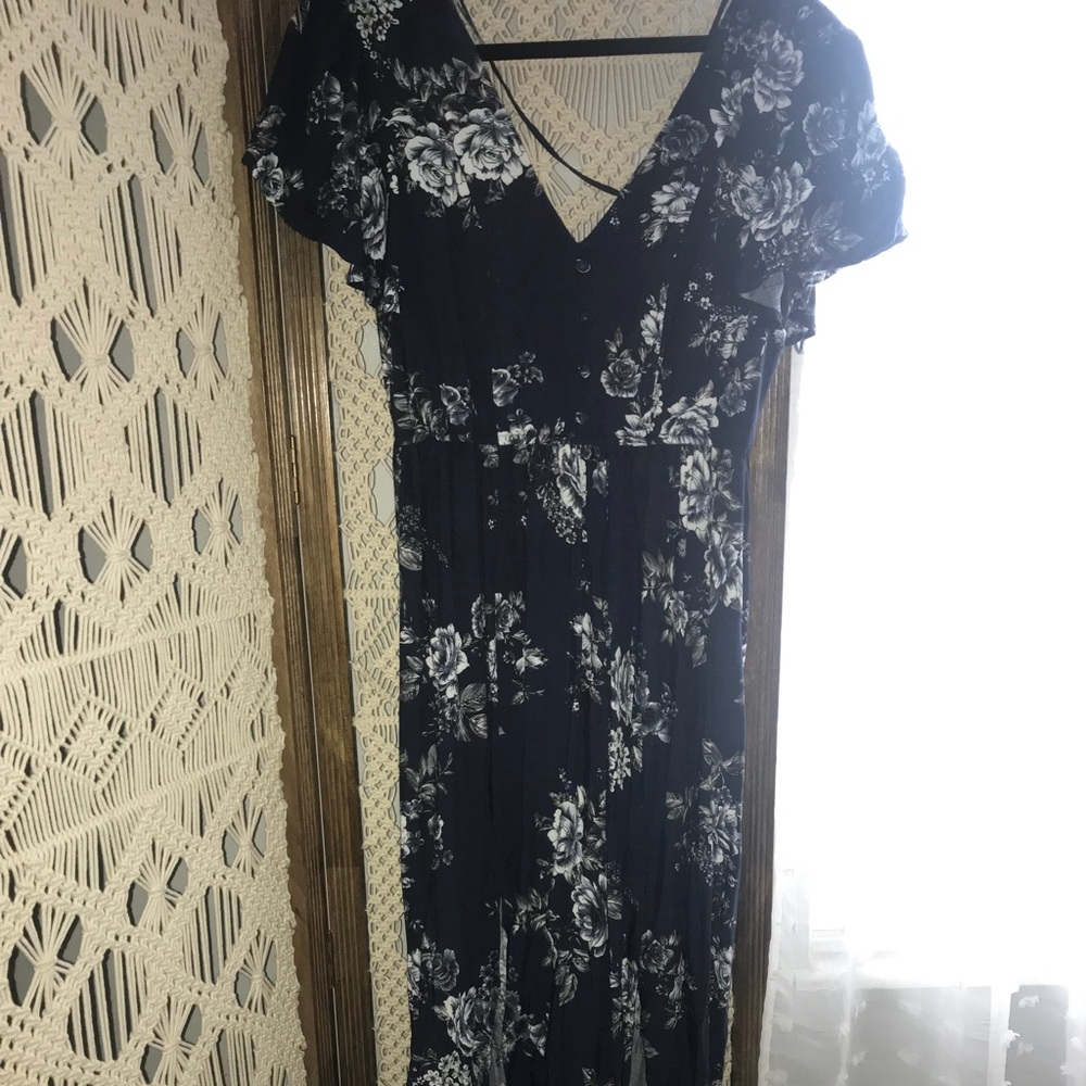Navy Blue Floral Maxi Dress